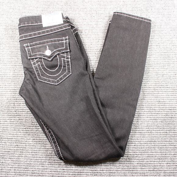 True Religion Skinny Jeans Big T Natural Stitch Flap Pockets Black 27x32 - Picture 1 of 12
